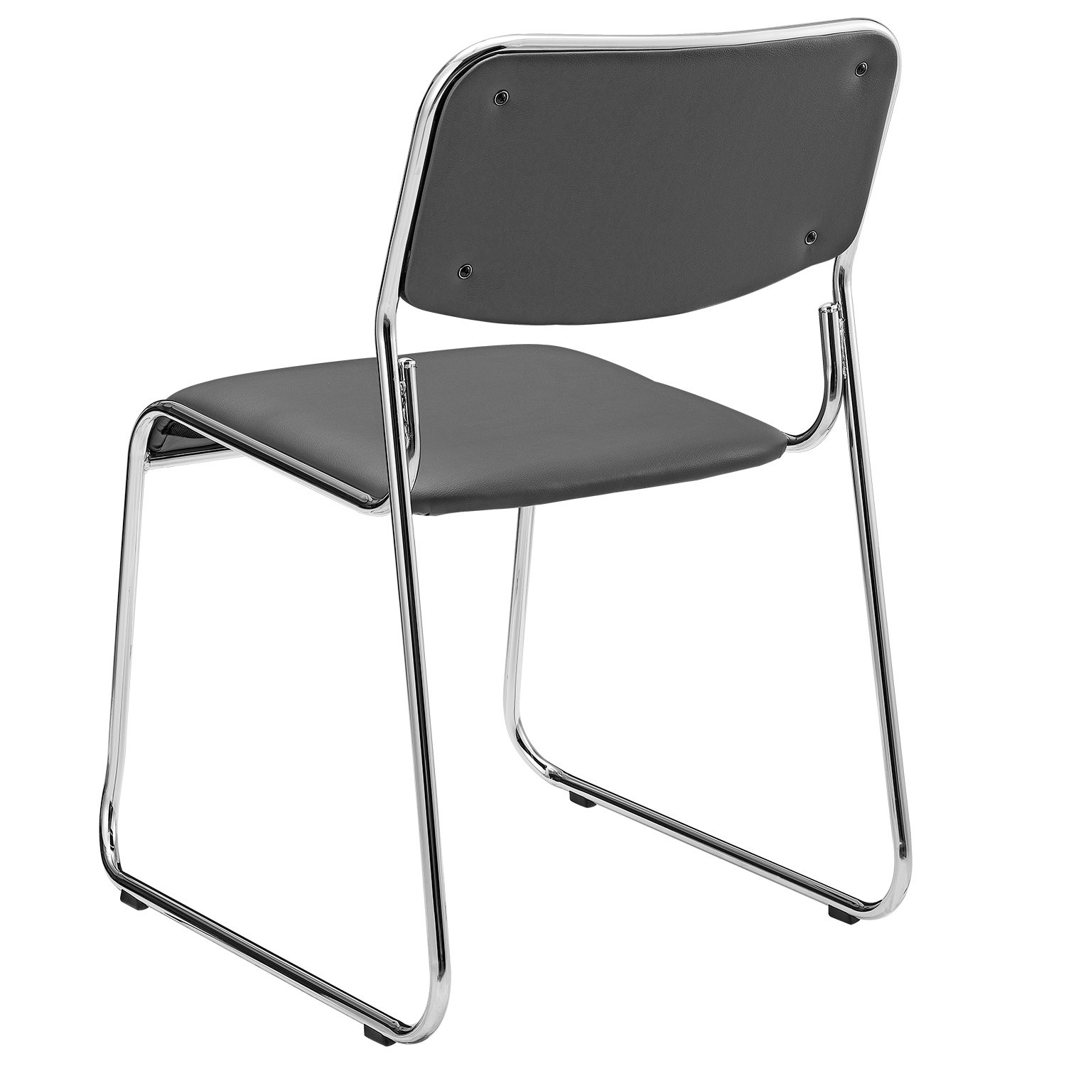 pro.tec Bürostuhl 4er Set Besucherstuhl mit Kunstlederbezug Konferenzstuhl gepolstert Stühle stapelbar für Büro Konferenzraum Arbeitszimmer Wartezimmer Metallgestell Grau