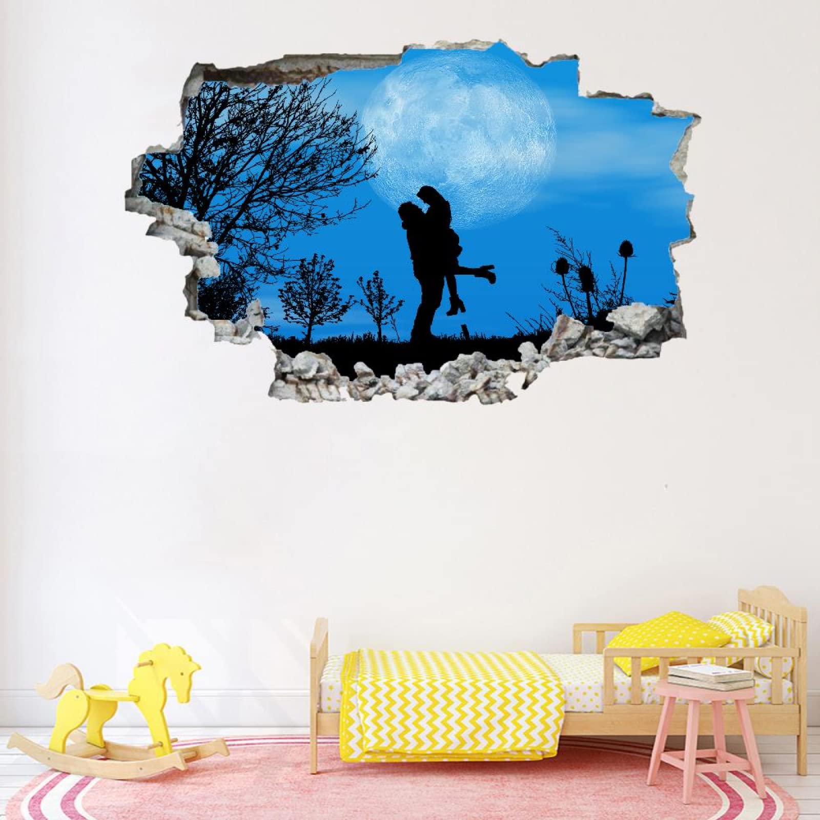 Lune Autocollants De Décoration Murale Arbre Affiche Amovible D'Art Smashed Tattoo Thème De L'Amour Stickers Muraux Pour La Décoration De La Maison Chambre Pépinière Anniversaire Mariage 80x120cm