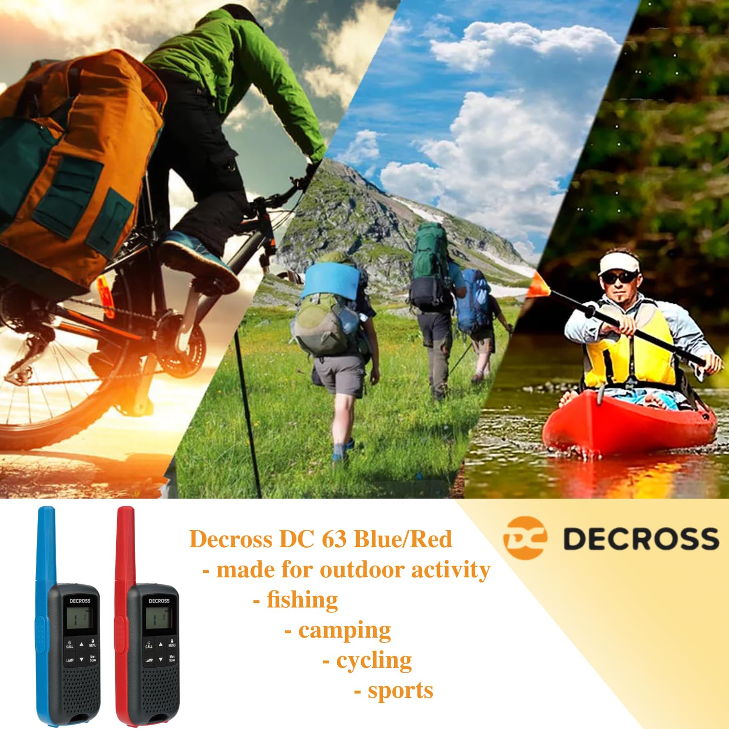63 Walkie Talkie, 2Set Walki Talki bis zu 8 km, PMR446 16 Kanäle, VOX, Taschenlampe, IPX4, EIN schönes Geschenk, Wanderungen, Camping, Akku (Blau)