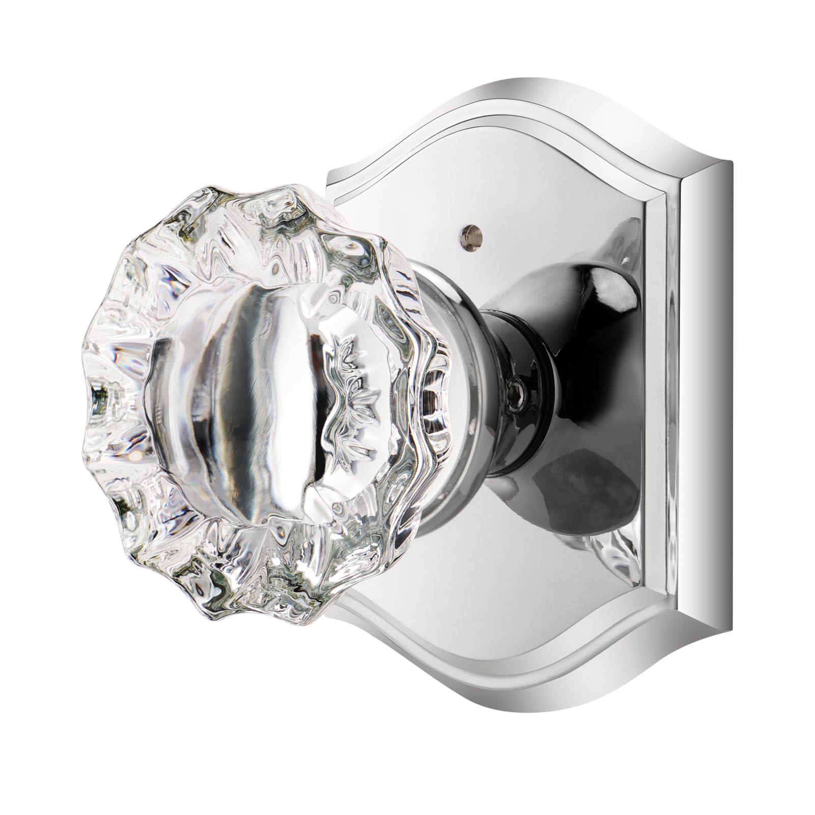 CLCTK Glass Door Knobs Interior with Lock, Crystal Privacy Polished Chrome Door Knobs for Bedroom Bathroom, 1 Pack