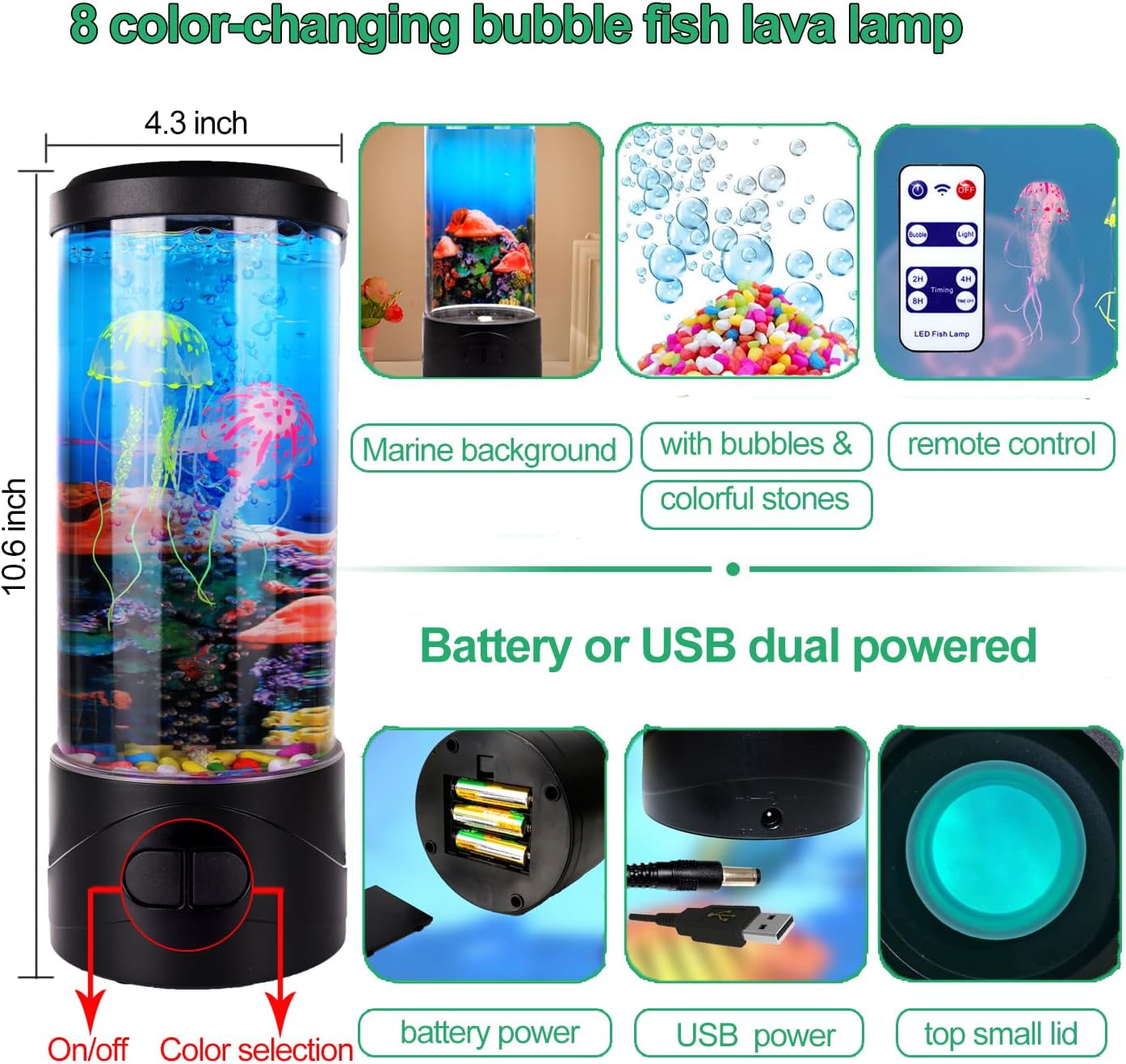 Toycol Bubble Jellyfish Lamp,8 Color Changing LED Jellyfish Night Light,Aquarium Tank Table Mood Lamps for Adults Kids Home Office Decor Gifts (Bubble Jellyfish lamp)