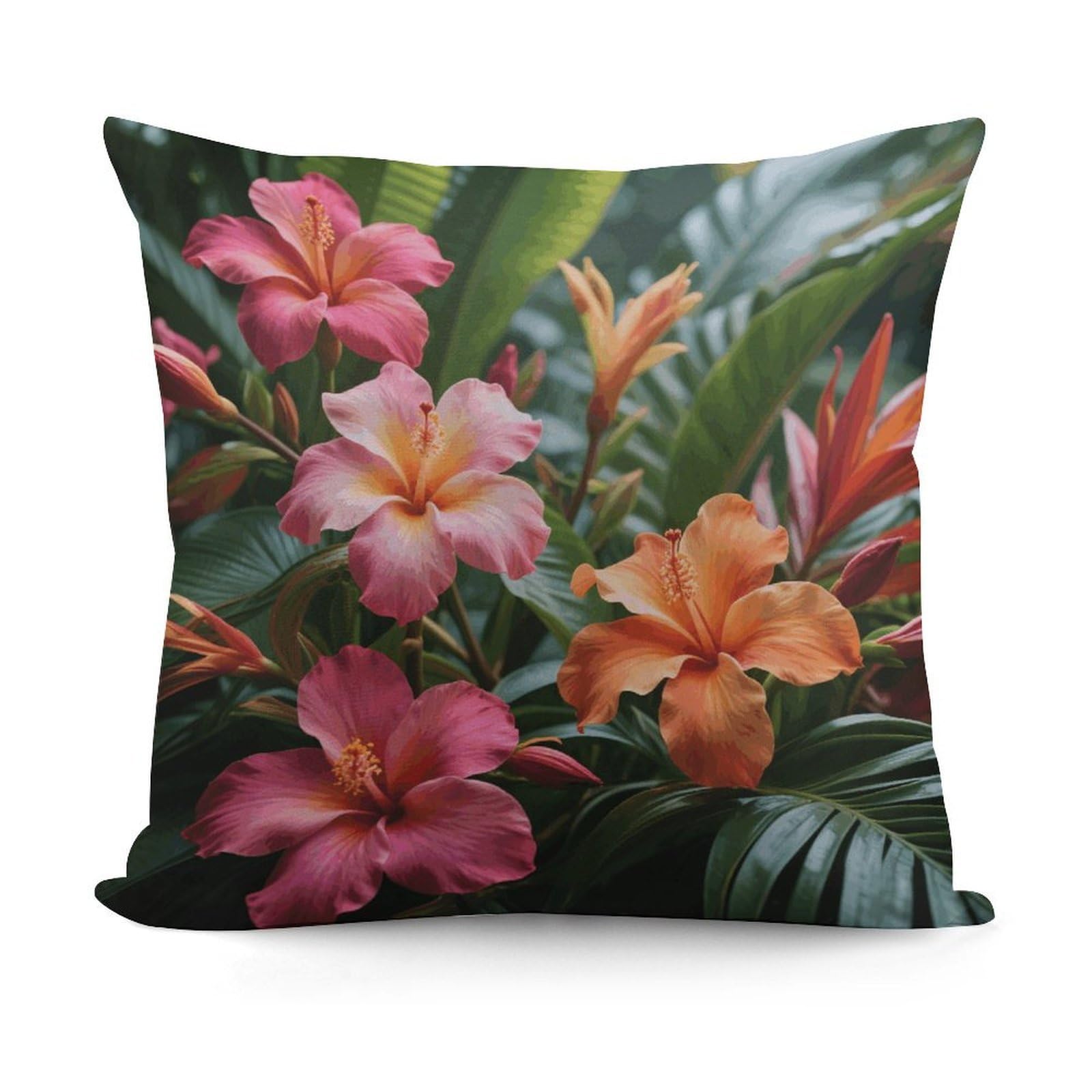 VstaDank Tropical Flowers Pillow Cover with Invisible Zipper Square Throw Pillowcase Plush Couch Sofa Pillow Case 18x18 Inch Decorative Throw Cushion Covers for Sofa Living Pillowcover