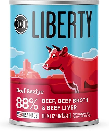 BIXBI Liberty - Alimento húmedo enlatado sin granos, receta de carne de res, latas de 12.5 onzas (paquete de 12)
