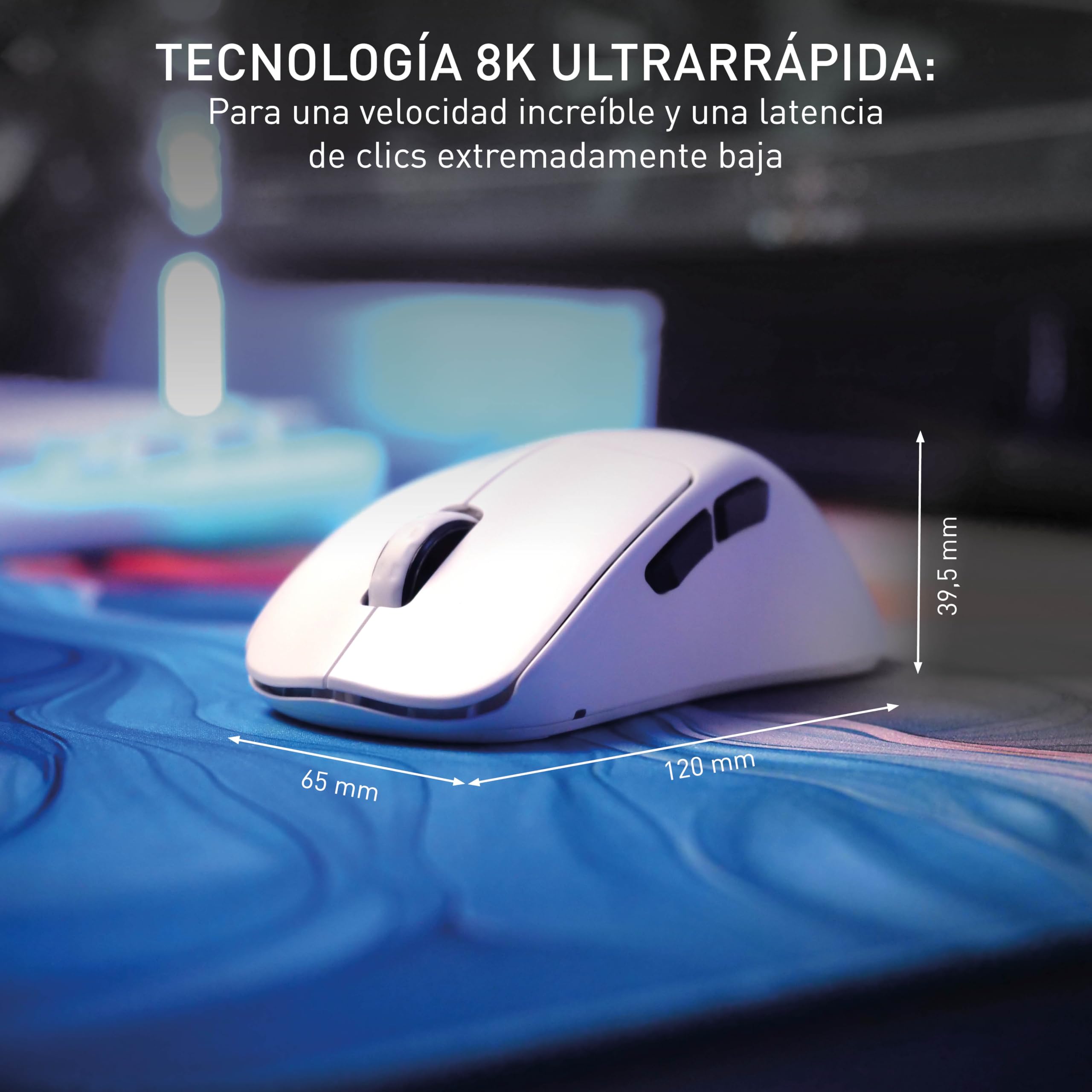 CHERRY XTRFY M64 PRO WIRELESS, Ratón Inalámbrico Ultrarrápido de Gaming, 2.4 GHz RF, Optimizado para eSports, Ratón 8K, Forma Ergonómica con Parte Frontal Plana, Blanco