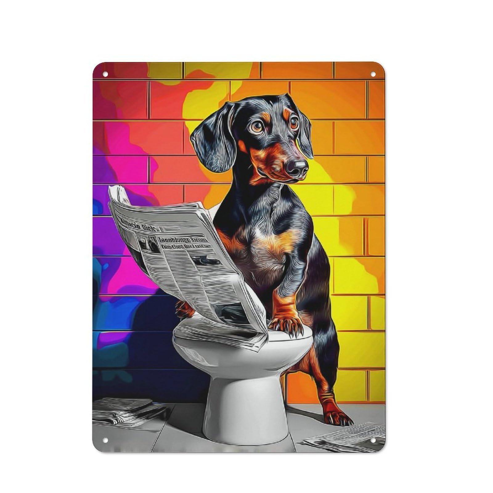 Country Metal Sign with Dog Reading Newspaper on Toilet -5 Design 40x30cm, Farmhouse Farmhouse Wall Decor for Kitchen, Cottage, Porch Or Garden Room