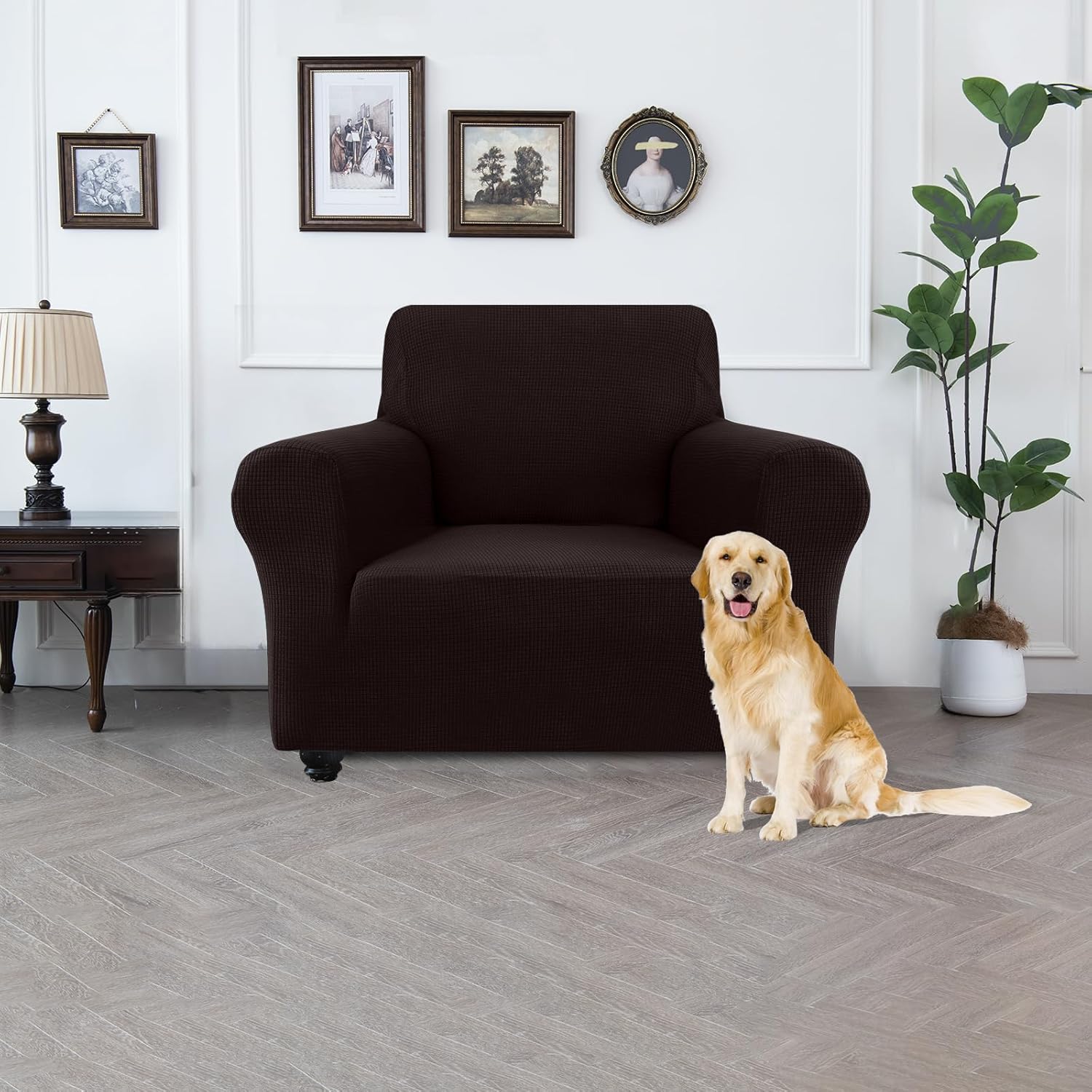 Waterproof Couch Cover for Pets, Dual Layer TPU Sofa Protector 100% Leakproof Dog Proof Stretch Non-Slip Washable Furniture Covers for Pets, Dogs, Cats and Kids (Chair,Chocolate)