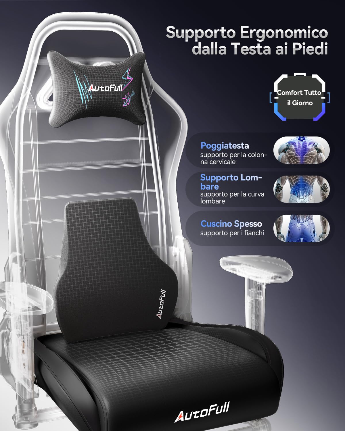 AutoFull C3 Sedia Gaming, Ergonomica Sedia da Gaming con Schienale Regolabile 155°, Supporto Lombare Ergo 3D, Poggiapiedi, Pelle PU - Design in Stile Racing (Graffiti Punk)
