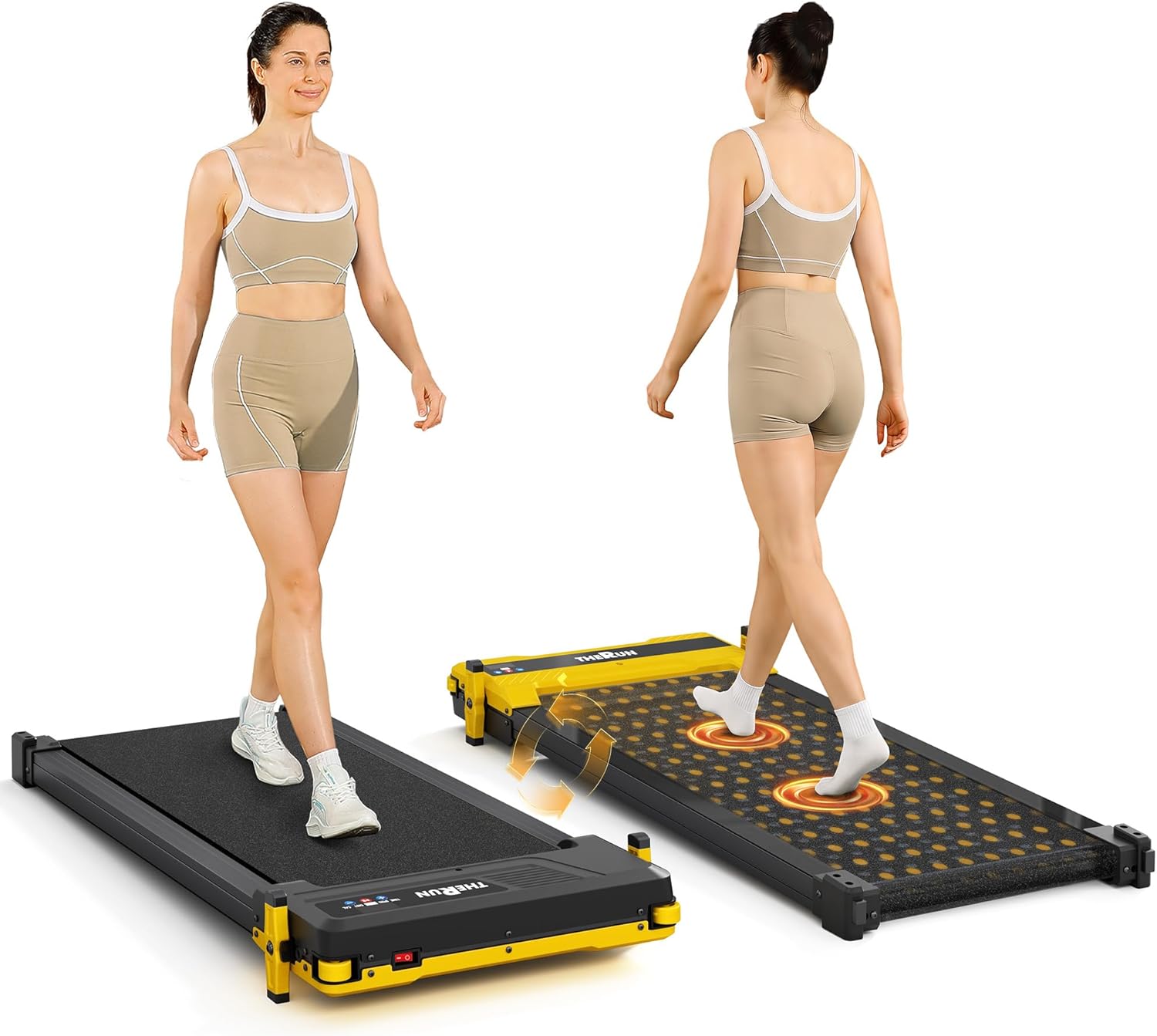 THERUN Dual-Sided Under Desk Walking Pad Treadmill with Foot Massage Function, 330 LBS and 35 dB Quiet Walking Pad with Incline for Home, Portable Compact for Small Spaces