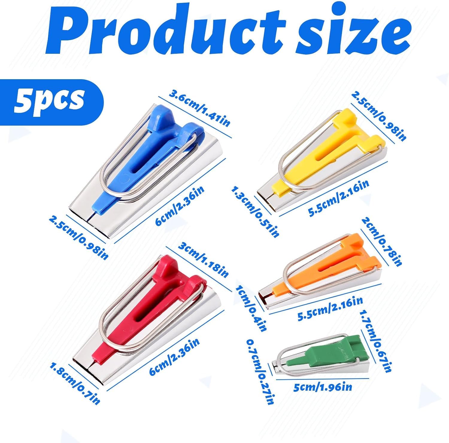 Gemsy Bias Tape Maker Set (5 Sizes - 1/4", 3/8", 1/2", 3/4", 1") Sewing Tool for Fabric Binding, Quilting & Dressmaking | Easy Fabric Bias Tape Maker Kit for DIY Sewing, Piping and Edging 1