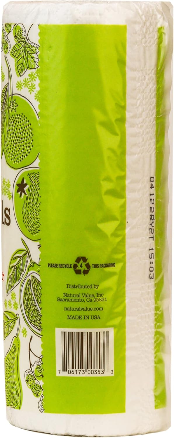 Natural Value 100% Recycled Paper Towels, Single Roll 2 ply Quilted Full sized Sheets, 80 Sheets (4 Pack), No Dyes, Ink, Frangrance, No Chlorine Bleach, 80% Post-Consumer Recycled Content