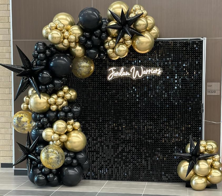 Image of Shimmer Wall Backdrop - 48pcs Decorations Panel | Wedding, Birthday, Anniversary, Engagement & Bridal Shower Party Decor Panel (Black)