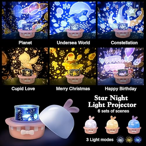 Miniatura 3 de Proyector de luz nocturna de estrella, proyector de galaxia de luces de bebé con control remoto, temporizador de rotación de 360 para niños, niñas,