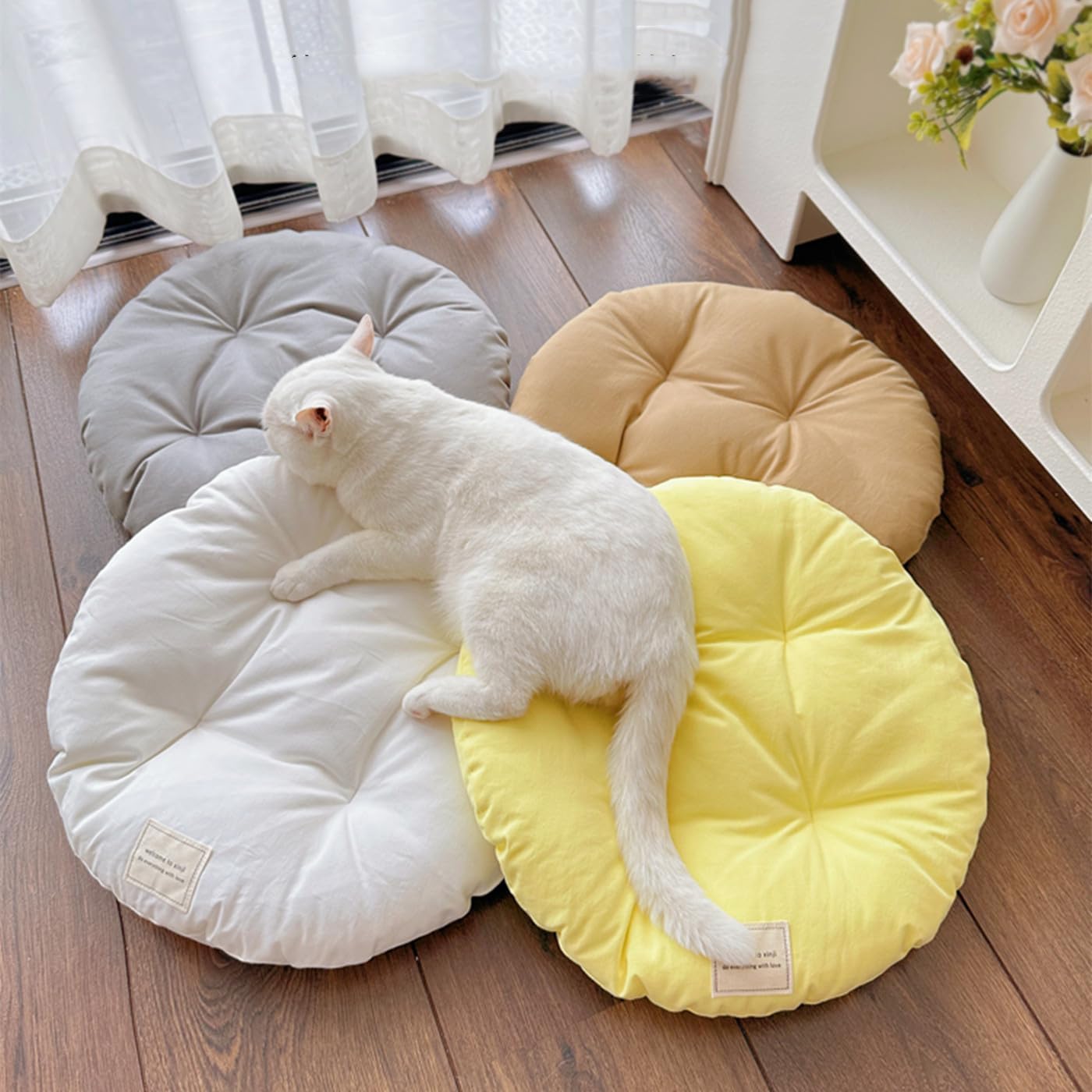 SHENGOCASE 2-Pack 16" Round Soft Cat Kneading Pillow Cushion Bed for Dog House Perch, Cushion Pad Padding (White)
