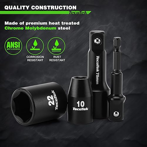 Miniatura 3 de Juego de 30 llaves de impacto métricas poco profundas de 12 pulgada, Cr-Mo, de 0.394 in a 1.417 in, sin tamaños saltados, 6 puntos, incluye barras