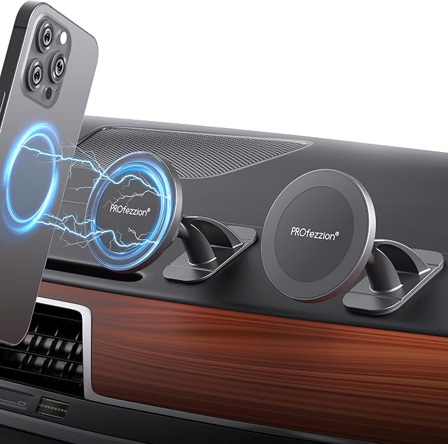 PROfezzion 2-Pack Strong Magnetic Mag Safe Phone Mount for Car Dash, Home Office Compatible with iPhone 13 12 Pro Max for iPhone 14 14 Plus 14 Pro 14 Pro Max & Mag Safe Case [Mag Safe Ring Included]