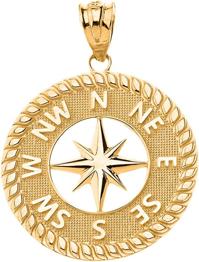 Certified 10k Gold Nautical Navigation Compass North Star Starburst Pendant