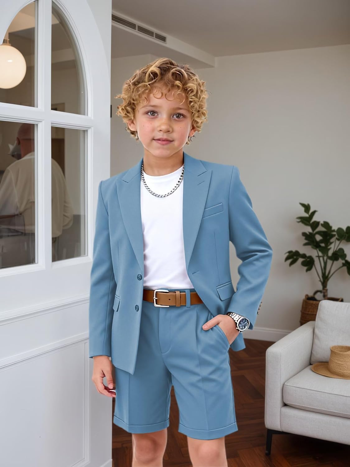 Netsky Summer Shorts Suits for Boys 2 Piece Slim Fit Formal Beach Wedding Outfit for Teens Kids Jacket Shorts Set