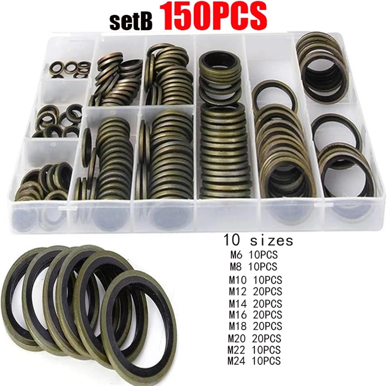 150/100pcs Bonded Seal Sealing Ring Assortment Kit Oil Drain Screw Combined Washer Seal Set M6 M8 M10 M12 M14 M16 M18 M20 M22(100PCS M6-M16)