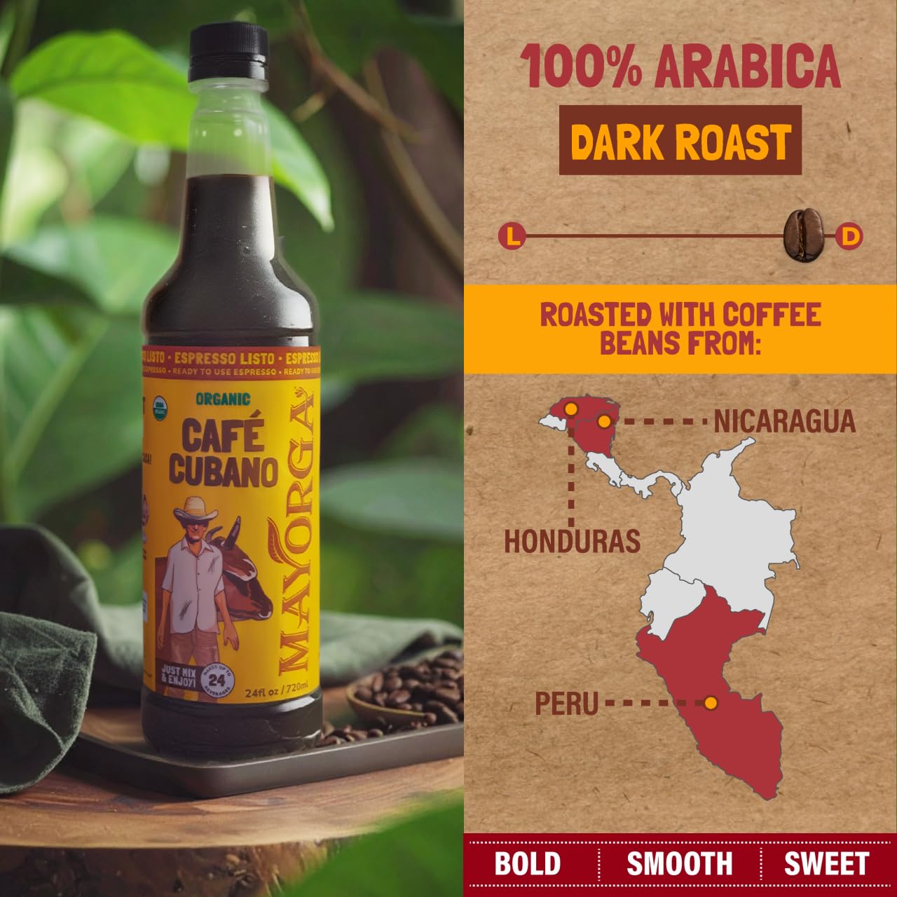 Mayorga Espresso Listo Coffee Concentrate, Organic Espresso Ready-to-Drink Coffee, 24 Servings Bottle, Bold Smooth Flavor, Cold Brew Coffee, Barista-Quality, Sustainably Sourced - 24.35 fl oz