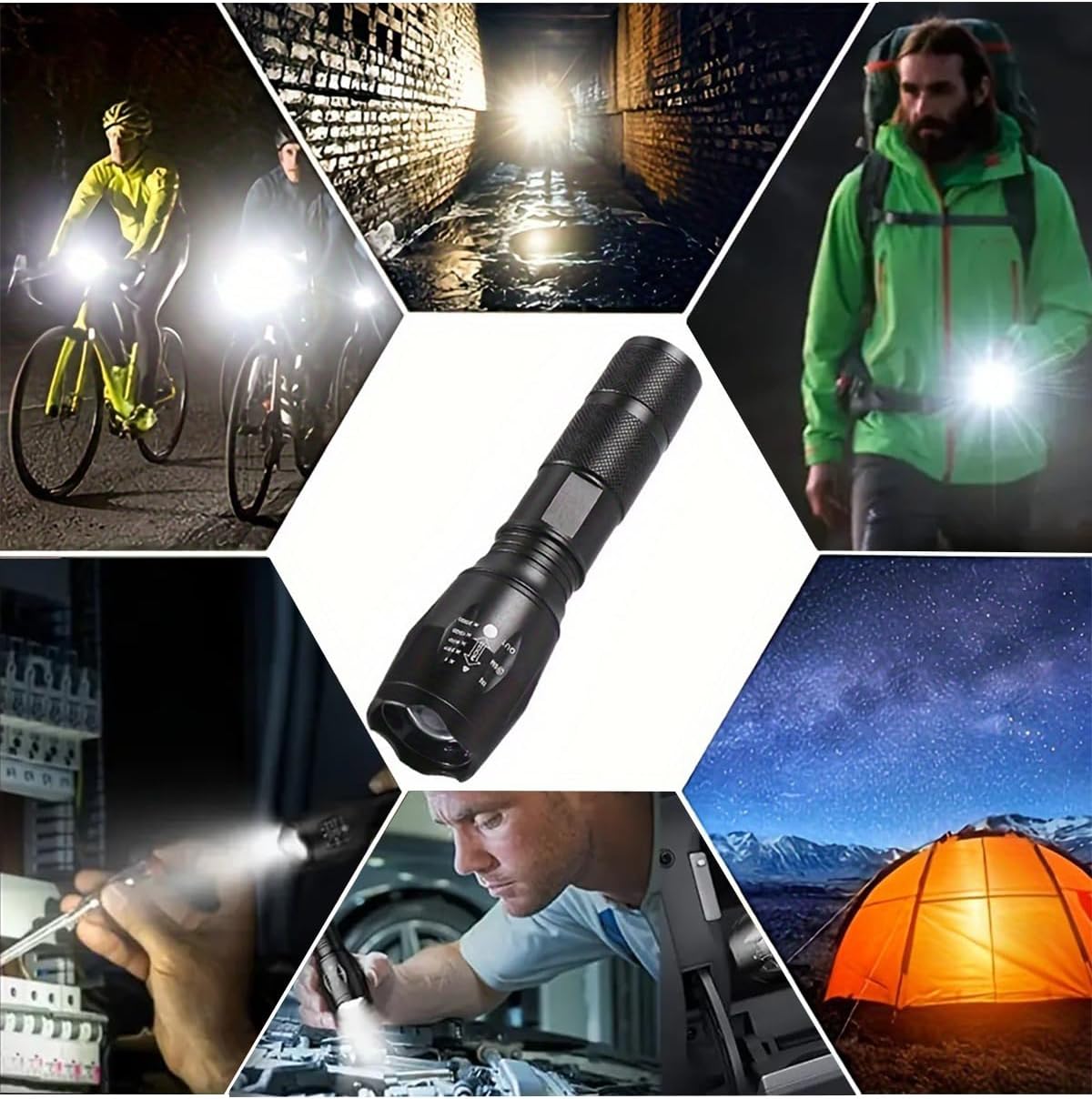 Flashlights Military Grade 5 Modes 3000 High Lumens Led Waterproof Handheld Flashlight for Camping Biking Hiking Outdoor and Home Use(Batteries Not Included)