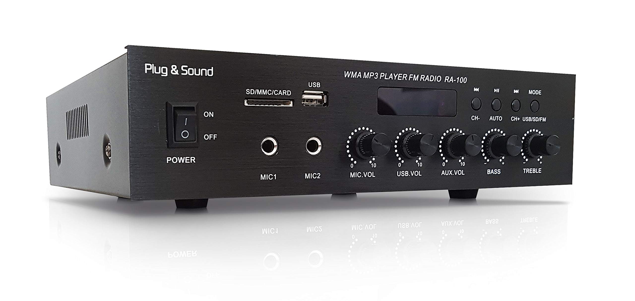 Amplificatore Mono PA RA-100 70W con Radio, USB/SD e Bluetooth – Ingressi RCA e Microfono – Regolazione Tono e Uscita 110V per Casse Acustiche