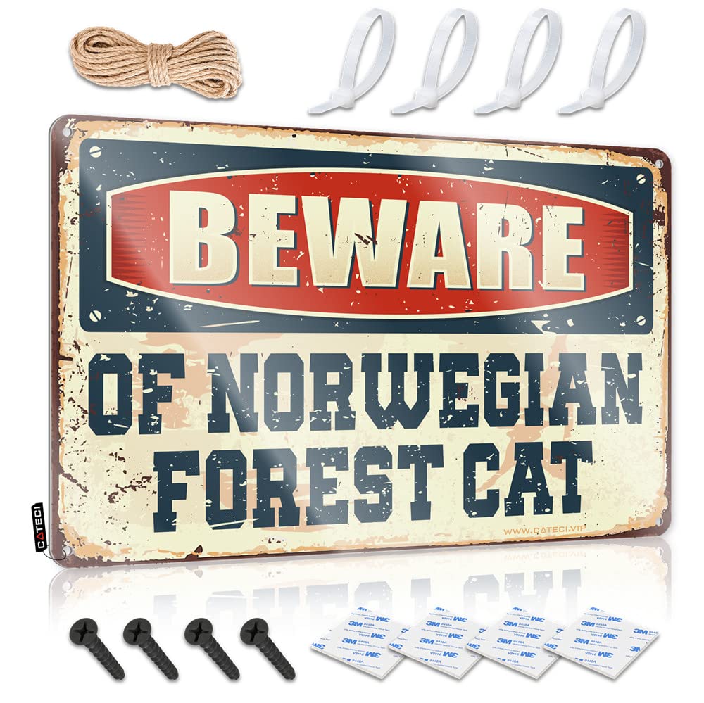 Tin Sign Funny Beware Of Norwegian Forest Cat Sign Funny Garage Tin Sign Tin Signs Funny Vintage(20X30CM)