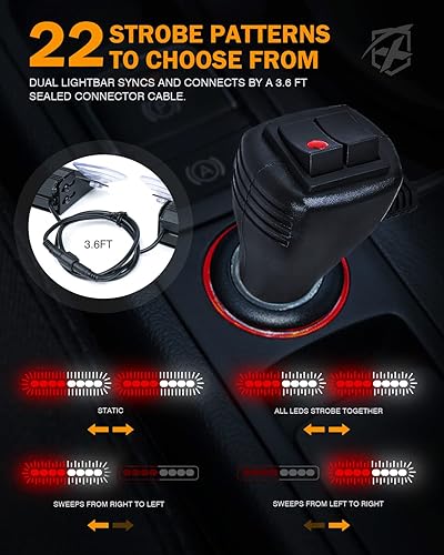 Miniatura 5 de Xprite Barra de luz estroboscópica doble para parabrisas de aluminio, advertencia de peligro, luces intermitentes de seguridad con ventosas, para