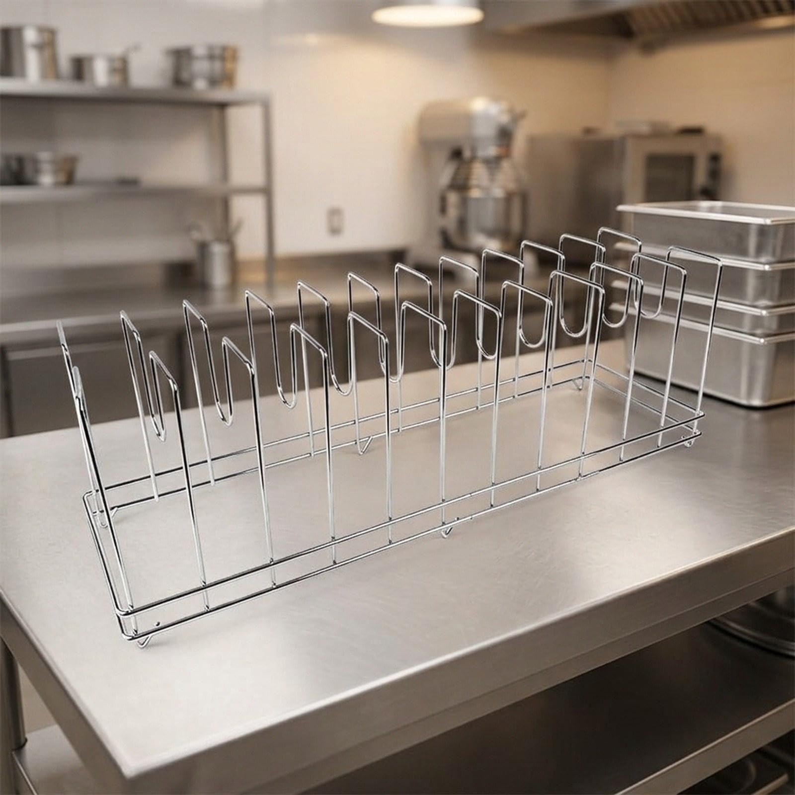 Abtropfgestell für Pizzapfannen, Pizzapfannen-Organizer, Topfdeckelhalter, Aufbewahrungshalter für Restaurants, 11 Fächer, 72 X 22 X 25 cm