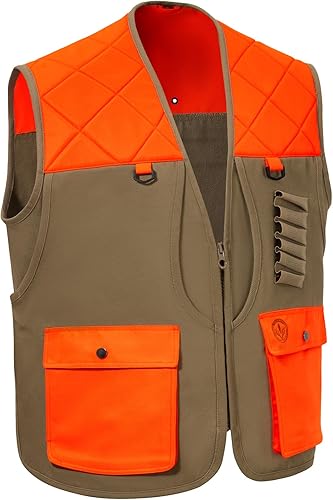 Miniatura 13 de BASSDASH Upland Game Field FV11 - Chaleco de caza de aves resistente al agua con múltiples bolsillos marrón/naranja para hombres y mujeres