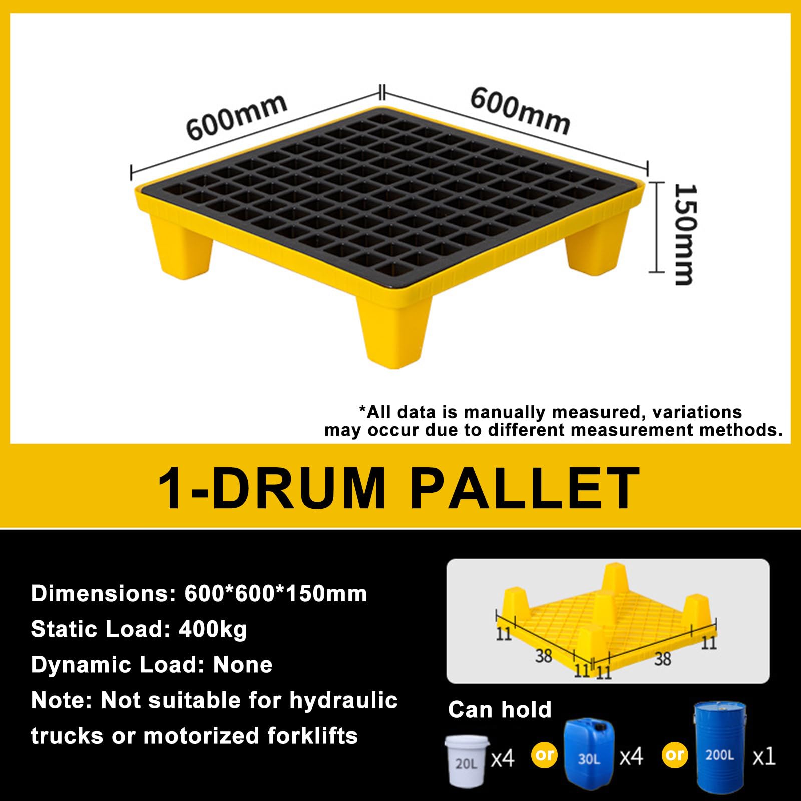 Bandeja de contención de derrames, Rejilla Desmontable apilable, Plataforma Industrial a Prueba de Fugas para Cubos de Pintura en almacenes.