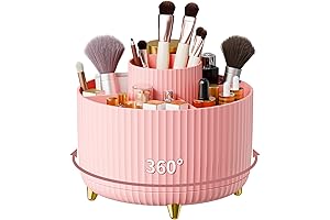 Pink Makeup Organizer Countertop - 360° Rotating Countertop Makeup Brush Holder
