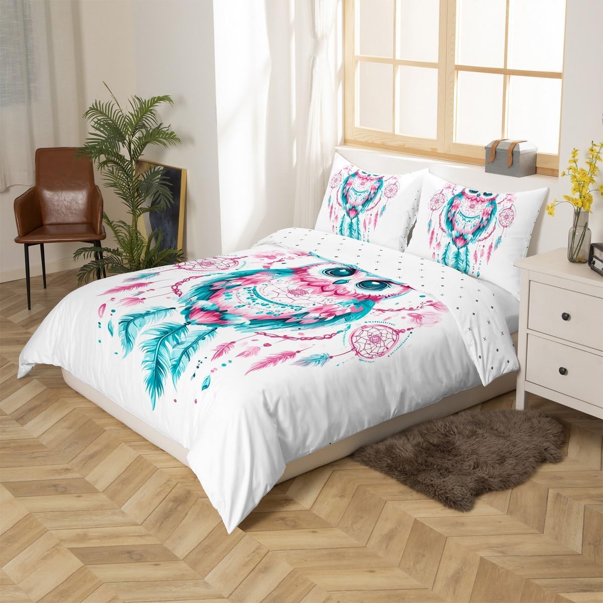 jejeloiu Cute Owl Duvet Cover for Kids Boys Girls Toddler Size 3D Animal Printed Bedding Set Ultra Soft Bird Decor Comforter Cover Set Cartoon Owls Design Bedspread Cover Room Decor,No Comforter