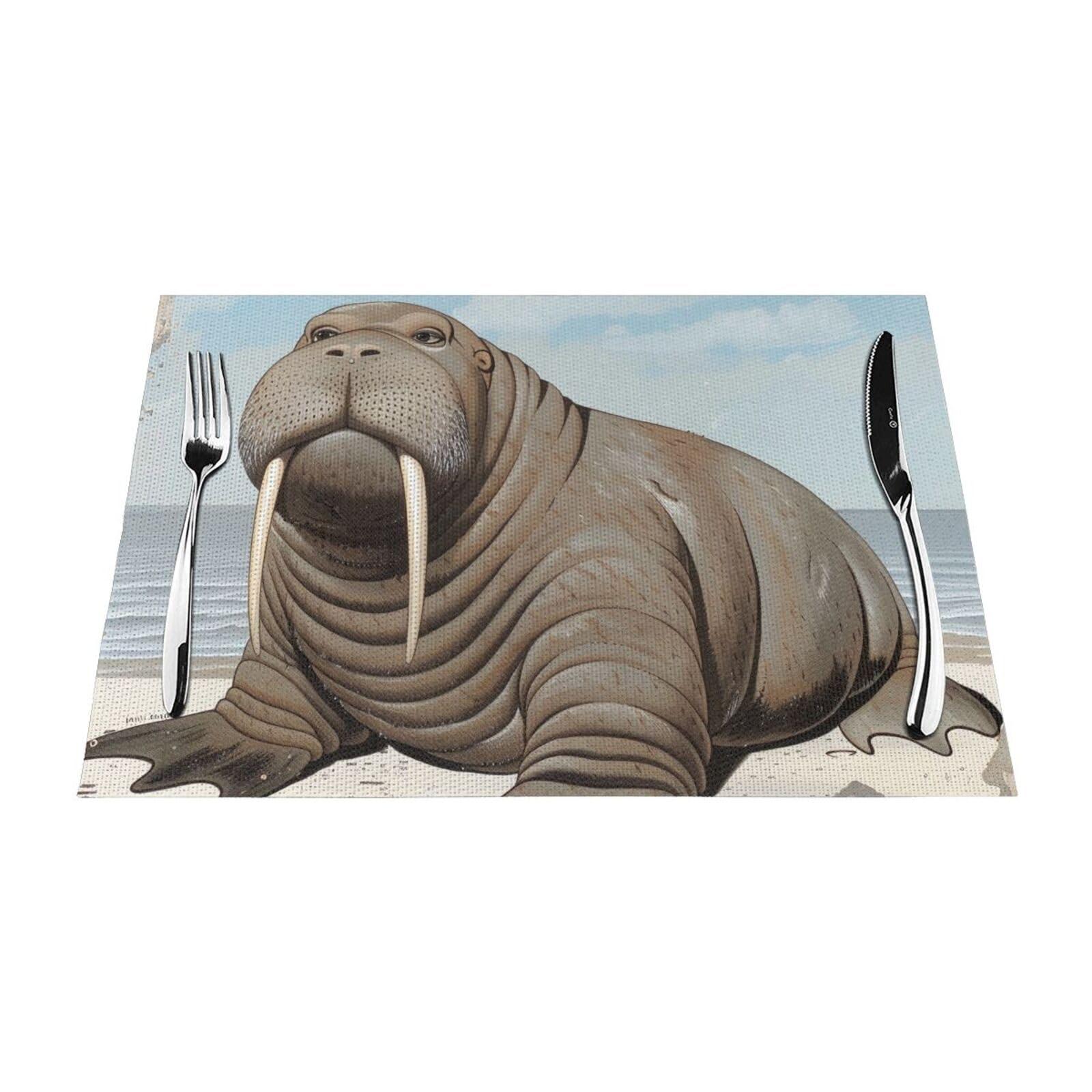Walrus Printed PVC Placemat 1 PCS for Kitchen Dining Table Heat-resistand Washable Table Mats 18x12 in