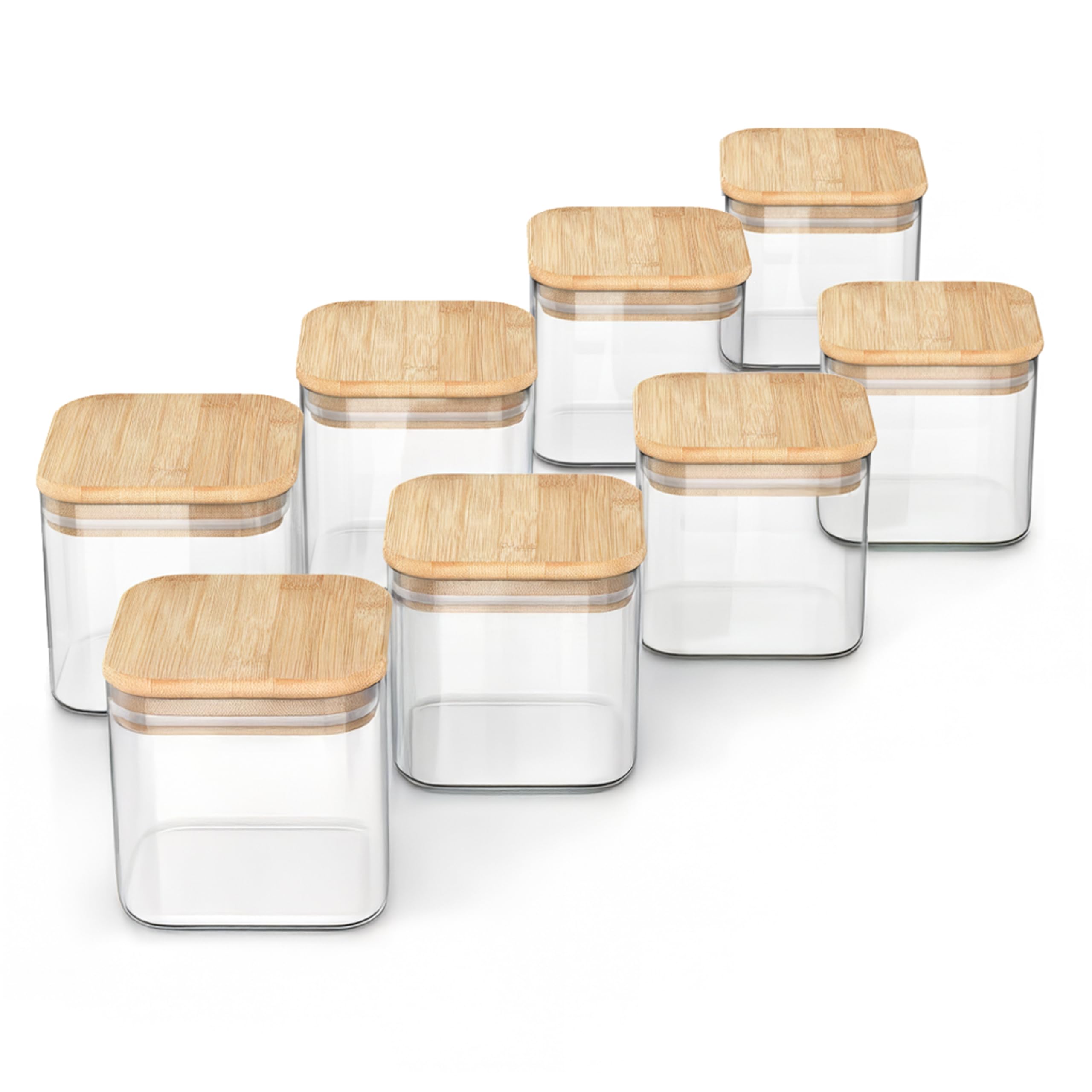 Arendo - Vorratsbehälter 800ml mit Deckel - 8er Set - Behälter aus Glas – hitzebeständig – Vorratsdosen/Vorratsgläser mit Bambusdeckel - luftdicht - für Müsli Zucker Mehl Kaffee Reis
