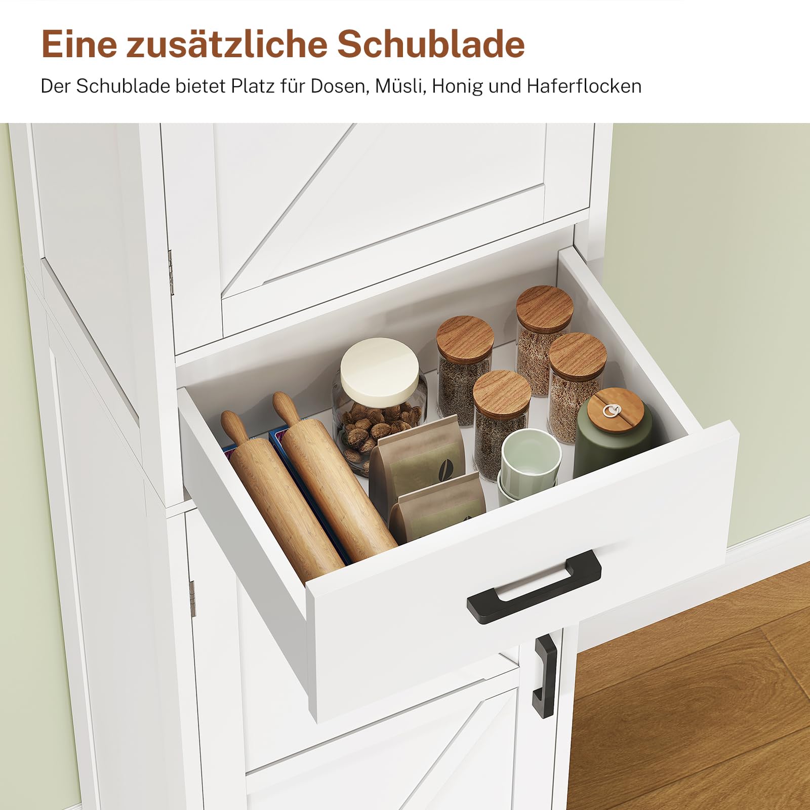 TEENFON Küchenschrank, 4-türiger Mehrzweckschrank & Buffetschrank mit 6 Einlegeböden und 2 Türfächern, platzsparender Vorratsschrank für Küche, Wohnzimmer, Esszimmer, Bad, 130 x 60 x 30 cm, weiß
