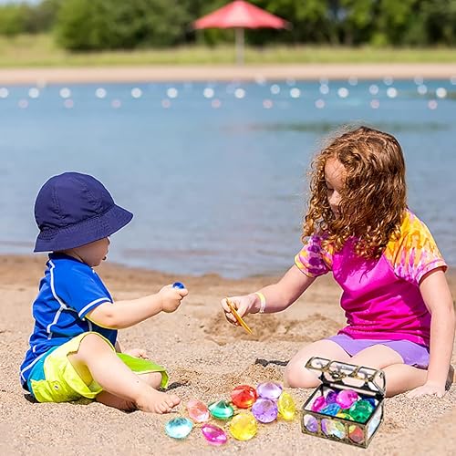 Miniatura 7 de Juguetes de buceo de gemas para piscina, juguetes de arena, cofre del tesoro de diamantes de 14 colores, juego de verano de buceo pirata, juguete