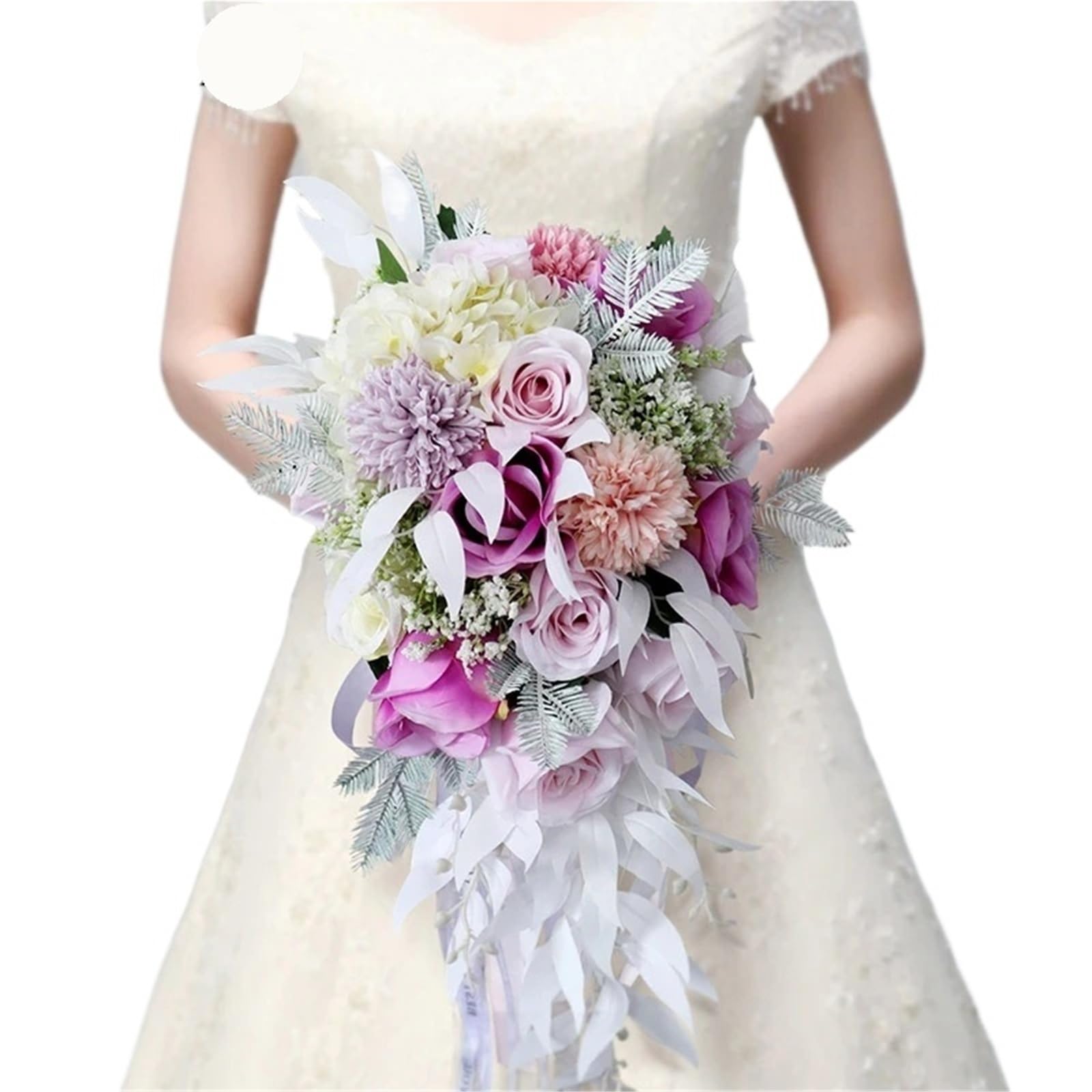 ZRHWSPD Wedding Artificial Bouquet Silk Rose Wedding Bride Bouquet Hand Hold Flower Decoration Holiday Party(A-white)