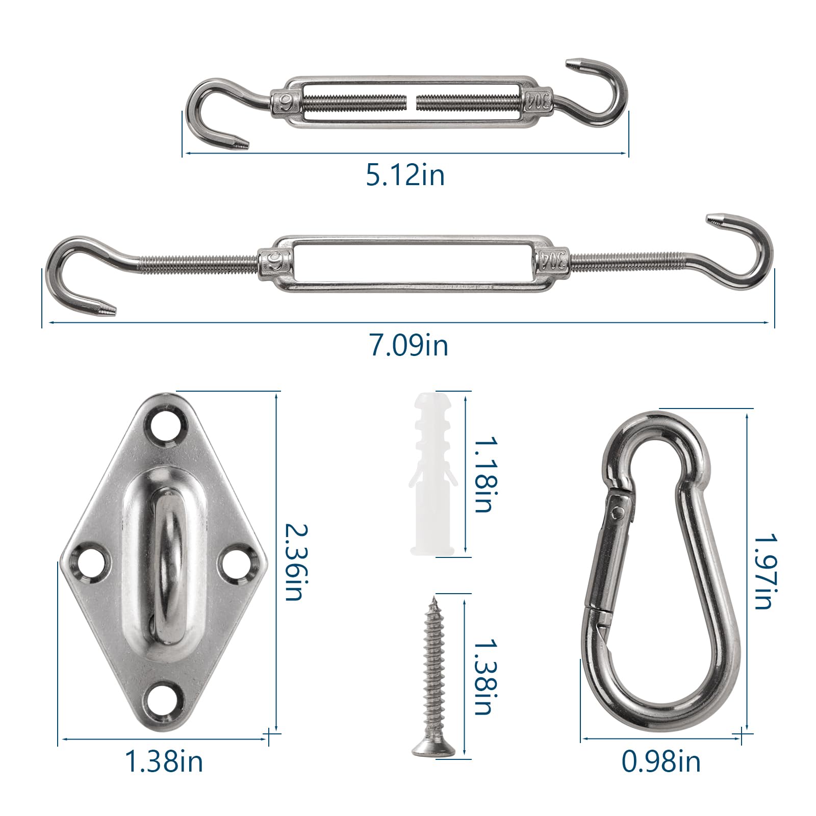 Yision Premium Quality M6 Sun Shade Hardware Kit Sets, Heavy Duty 304 Stainless Steel Hardware Kit for Sail Shade Hardware Kit Fixing Accessories