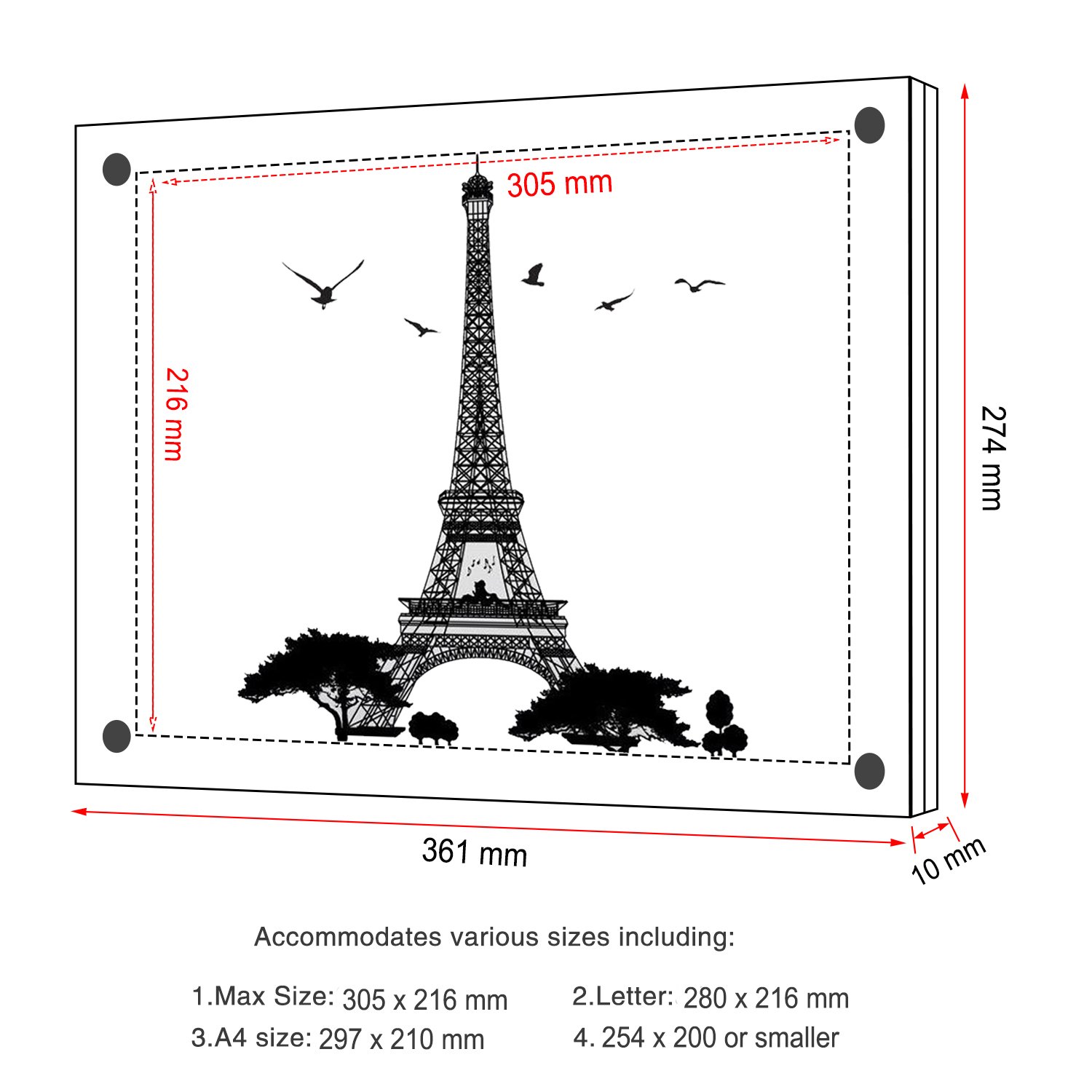 Buy Boxalls 8.5x11 Acrylic Wall Mount Floating Picture Frame, A4 Letter