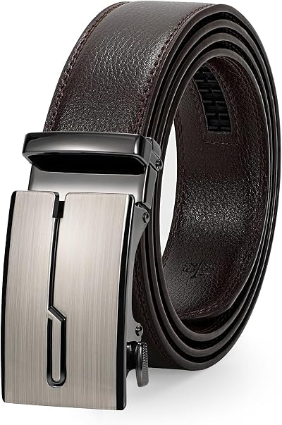 JASGOOD Leather Men Belt for Dress, Sliding Ratchet Leather Belt for Men Suit with Automatic Buckle 1 3/8'' Wide
