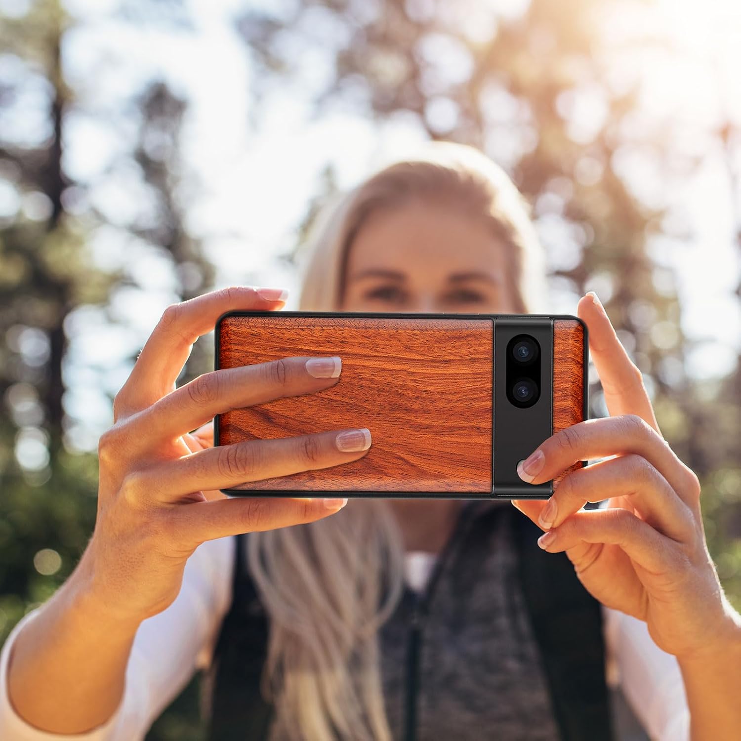 Carveit Wood Case for Pixel 8 - Natural Wood & Black Soft TPU Shockproof Protective Cover - Unique Wooden Case Compatible with Google Pixel 8