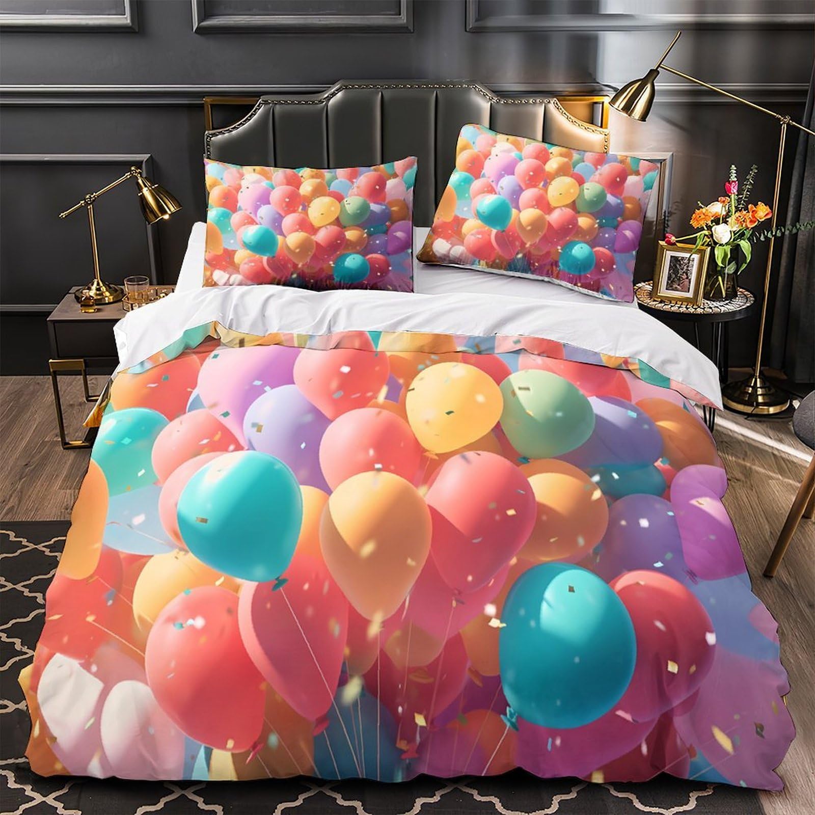 Parure de lit ballons d'anniversaire pour une fête colorée