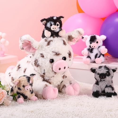 Miniatura 10 de Silipull 5 piezas de animales de peluche de cerdo, 12 pulgadas grande de peluche mamá cerdo con 4 pequeños cerdos en el vientre de la madre cerdo,