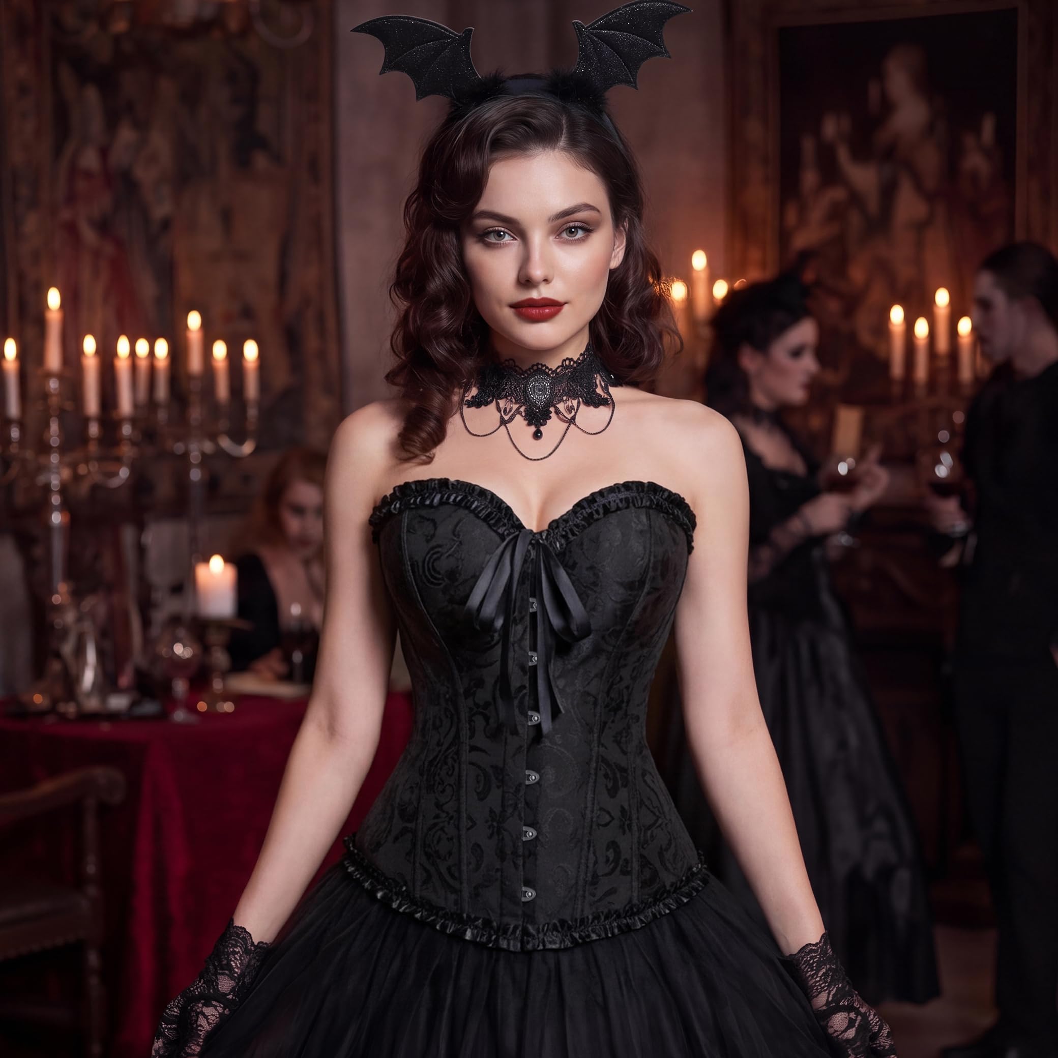 Kranchungel Plus Size Corset Women's Floral Pleated Trim Overbust Waist Cincher Bustier Top