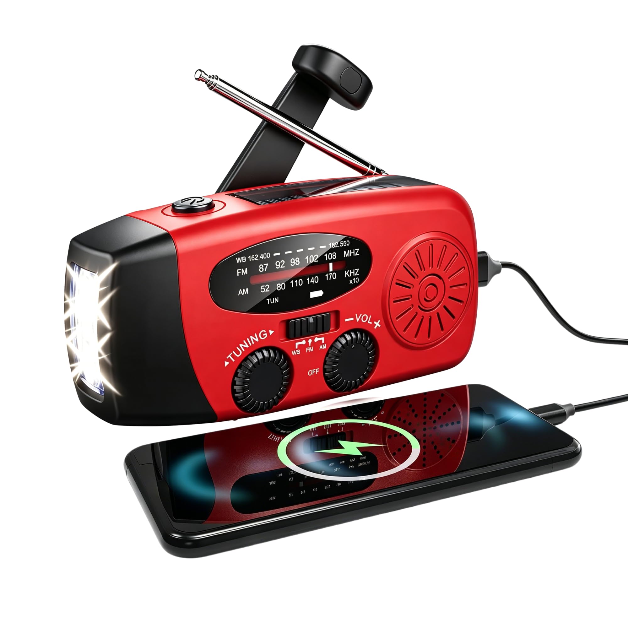 Notfall-Solarradio Solar Kurbelradio mit LED-Taschenlampe, AM/FM/NOAA Handkurbel Notfallradio mit 1200mAh Powerbank für Wandern Outdoor Camping