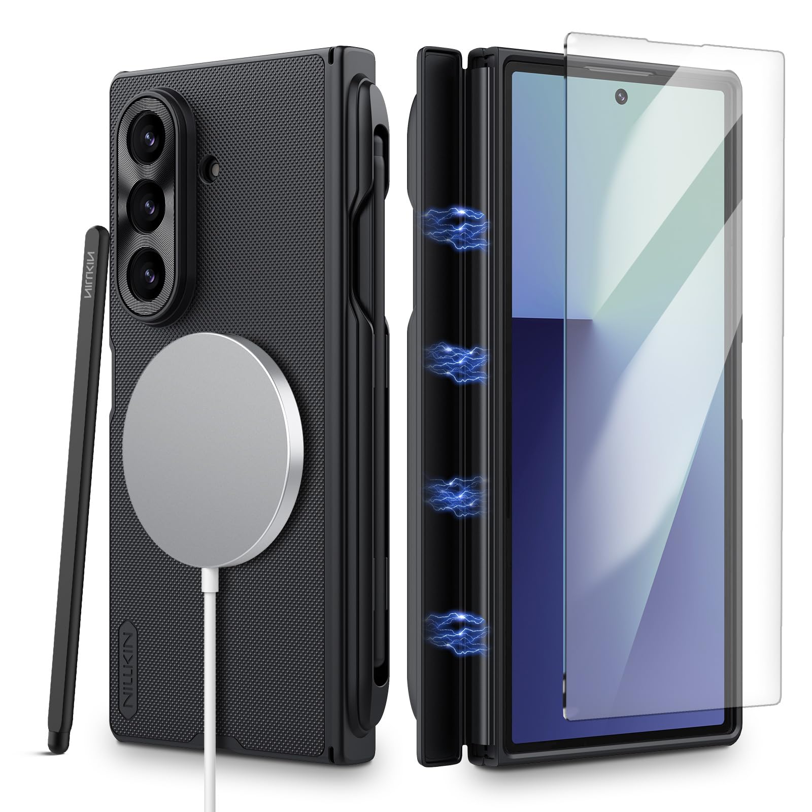 Nillkin Hülle für Samsung Galaxy Z Fold 7 (2025), Schwarz, Kompatibel mit MagSafe, Mit S Pen,Dünne Handyhülle mit Scharnier- & Displayschutz, Kratzfestes Design für Minimalistische Business-Reisen