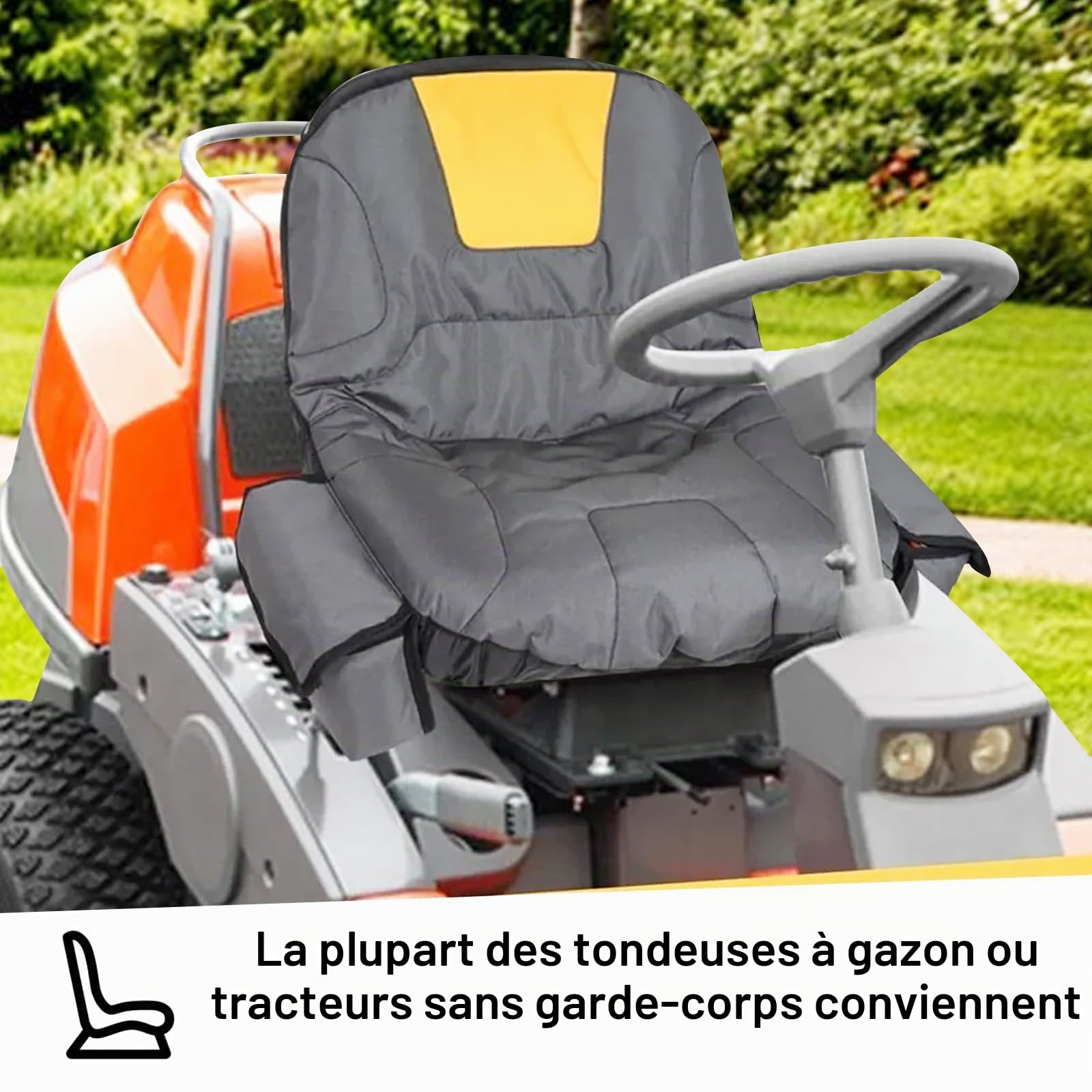 Housse De Siège De Tondeuse à Gazon, Housse De Siège pour Tracteur avec Sac à Boissons Housse De Protection De Siège De Tondeuse à Gazon en Tissu Oxford 600D Antidérapante Imperméable