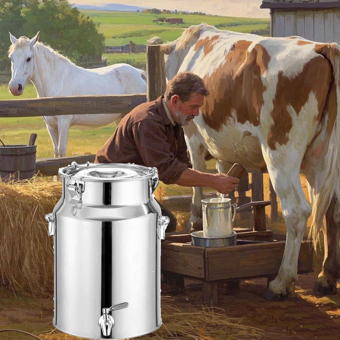 Bidon INOX 20 litres avec Robinet, Bidon A Lait INOX pour Huile Et Aliments pour Stockage(Capacity,18liter)