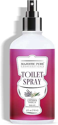 MAJESTIC PURE Spray de inodoro de vainilla y lavanda, con aceites esenciales naturales, espray para excrementos para inodoro, desodorante en aerosol