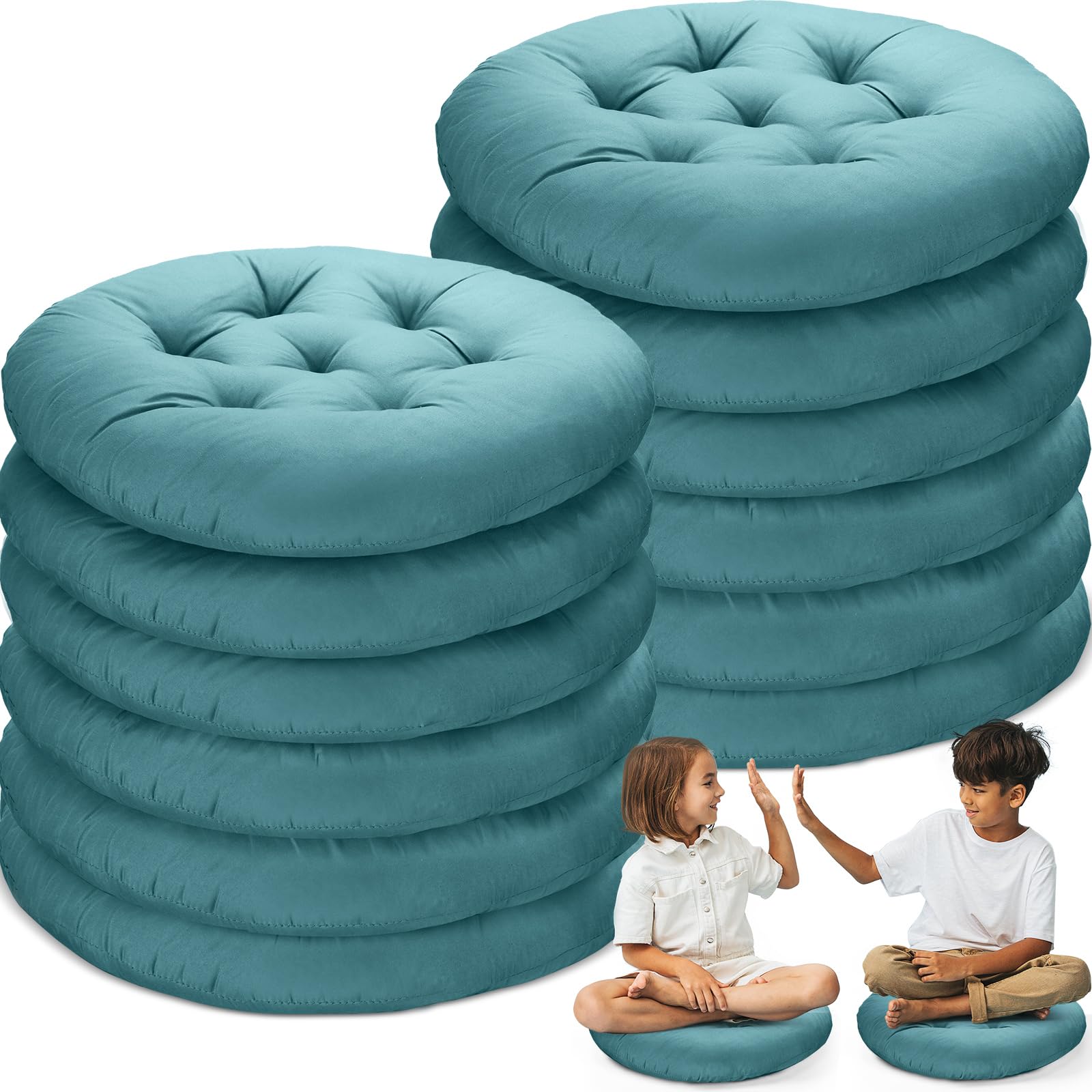 fumete 12 pcs floor pillows cushions seating 16 x 16 inches color round seat reading floor chair cushions for kids adults classroom home school playing supplies(peacock blue)